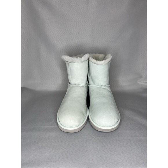 Womens Ugg Boots Sz 8 Ice Blue Bailey Bow Mini Suede Sherpa Coquette Festival - Picture 2 of 13